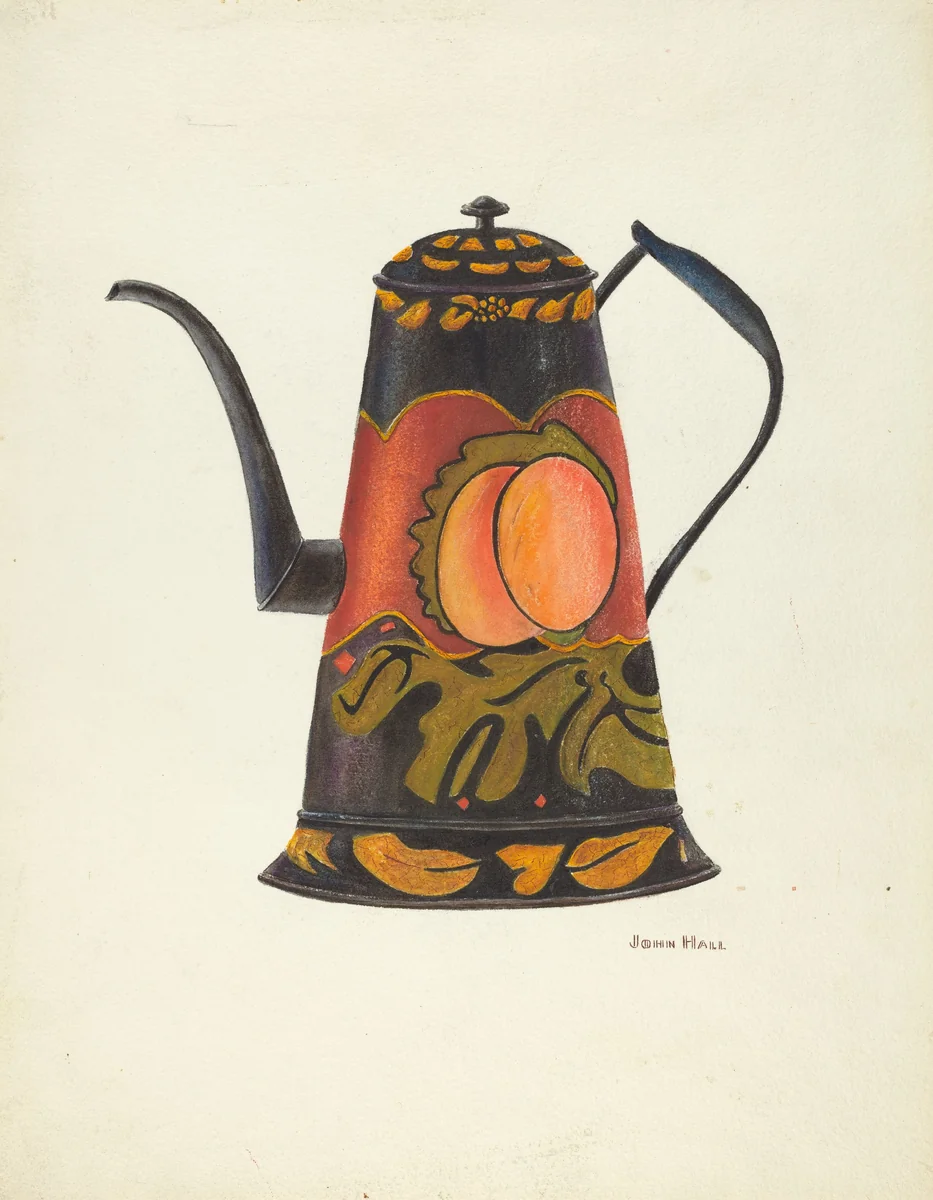 Toleware Coffee Pot by John Hall, index of american design, 1935-1942
