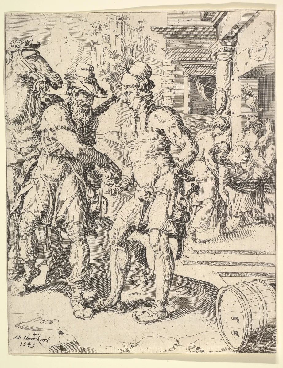 The Parable of the Good Samaritan by Maarten van Heemskerck, print, 1549