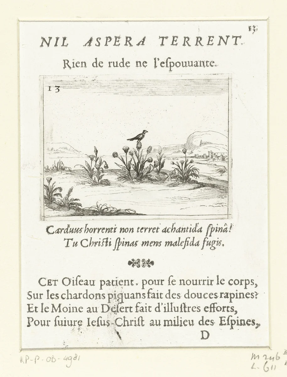 Vogel op een distel by Jacques Callot, print, 1621-1635