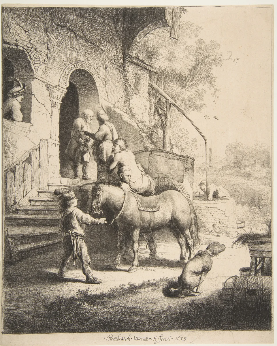 The Good Samaritan by Rembrandt van Rijn, print, 1633