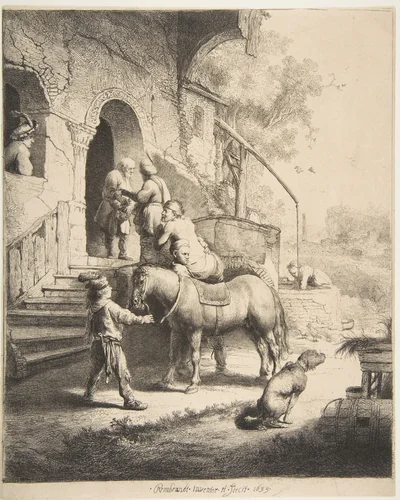 The Good Samaritan by Rembrandt van Rijn, print, 1633