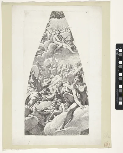 De heilige Petrus met andere heilige en engelen by Carlo Cesio, print, 1636-1686