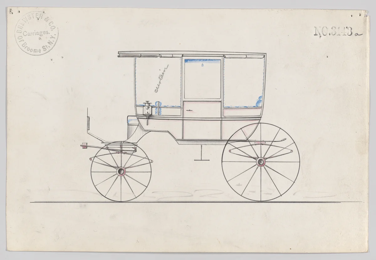 Design for 6 seat Rockaway, no. 3143a by Brewster & Co., drawing, 1875