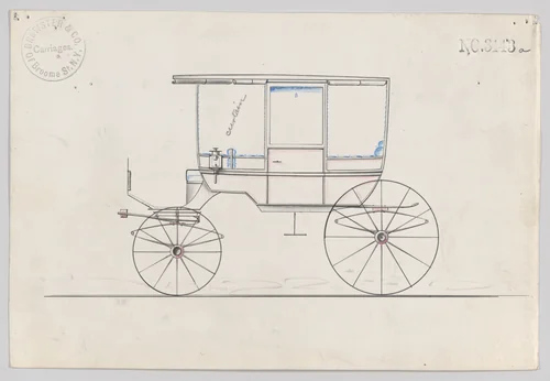 Design for 6 seat Rockaway, no. 3143a by Brewster & Co., drawing, 1875