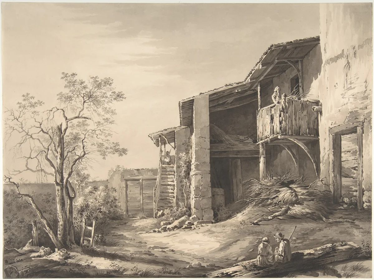 Farmyard by Jean Jacques de Boissieu, drawing, 1745-1810