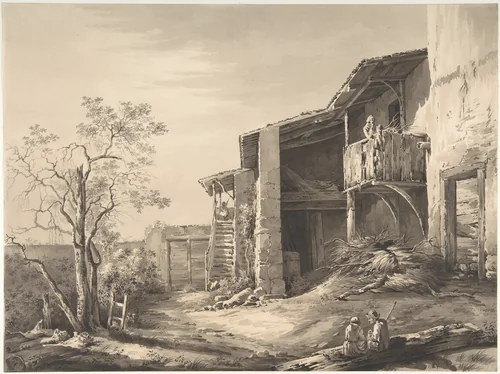 Farmyard by Jean Jacques de Boissieu, drawing, 1745-1810