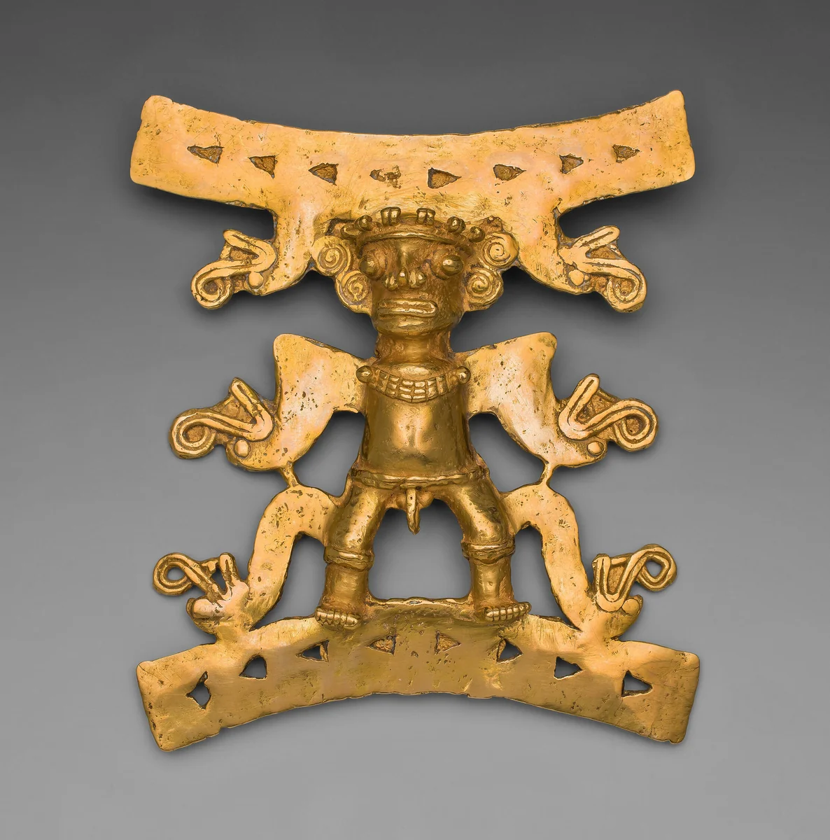 Pendant Depicting a Male Figure with Saurian Heads Emerging from Body by Veraguas Possibly Punta Burica, metalwork, 1000-1550