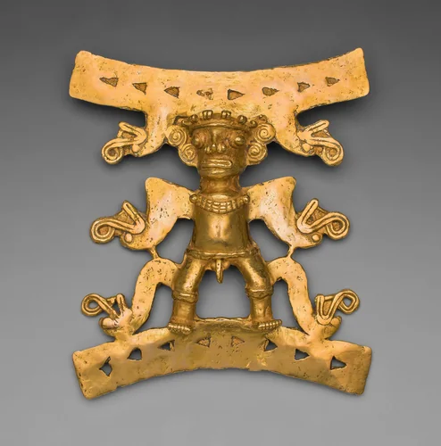 Pendant Depicting a Male Figure with Saurian Heads Emerging from Body by Veraguas Possibly Punta Burica, metalwork, 1000-1550