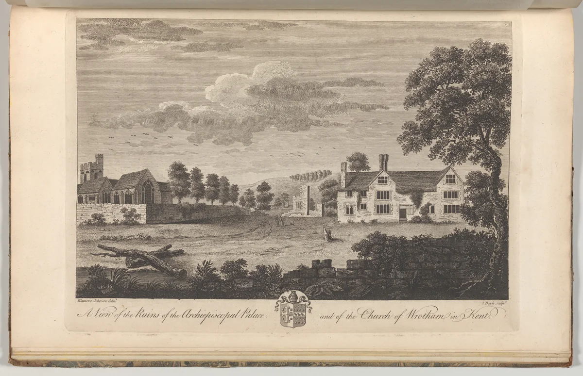 A View of the Ruins of the Archiepiscopal Palace and of the Church of Wrotham in Kent, from Edward Hasted's, The History and Topographical Survey of the County of Kent, vols. 1-3 by John Bayly, book, 1777-1790