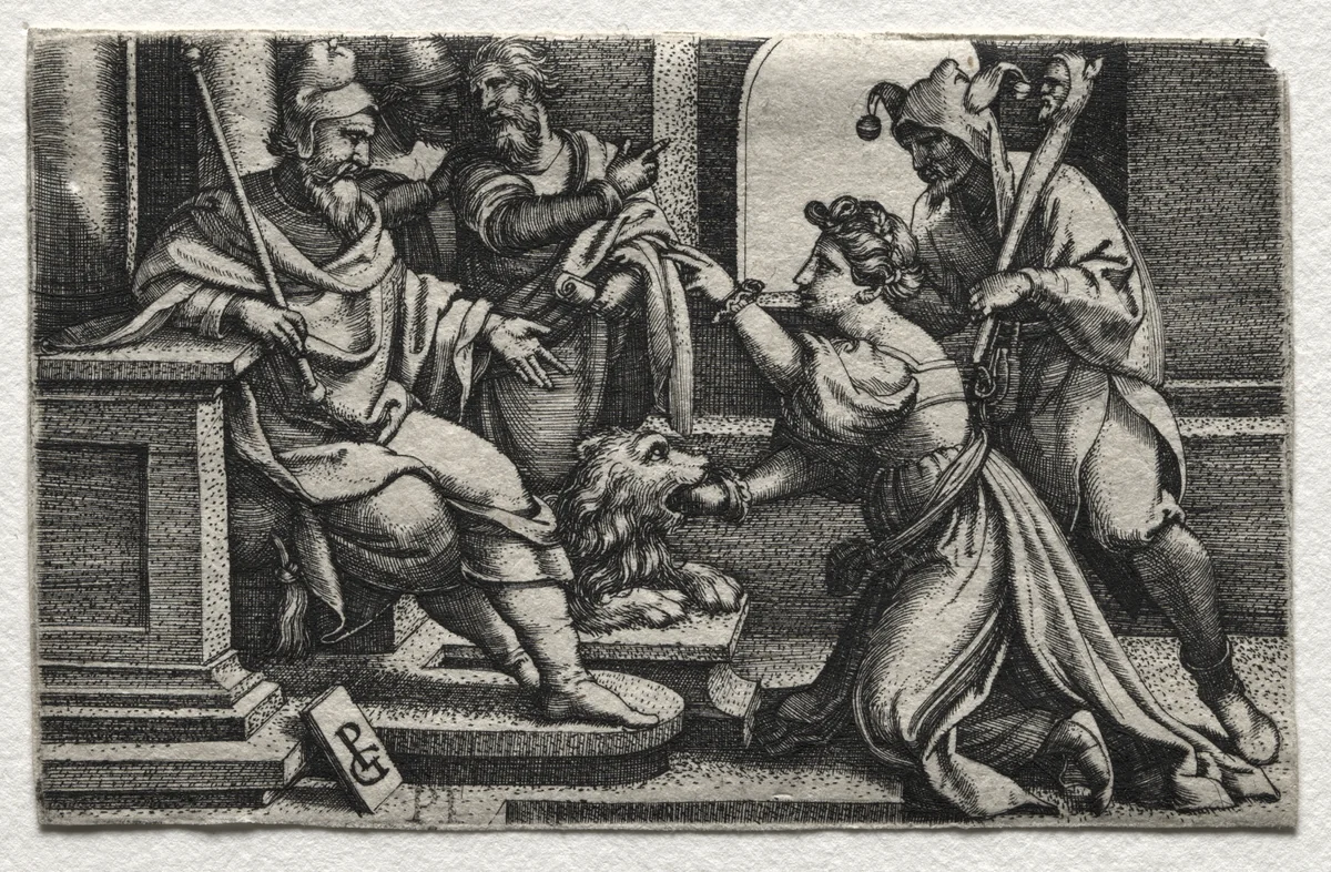 The Mouth of Truth by Georg Pencz, print, 1533-1534