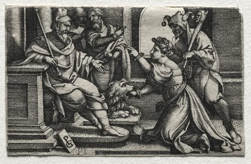 The Mouth of Truth by Georg Pencz, print, 1533-1534