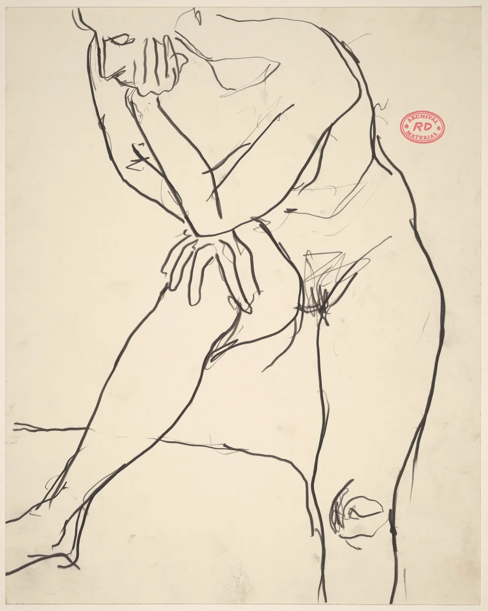 Untitled [standing nude resting her elbow on her knee] by Richard Diebenkorn, drawing, 1955-1967