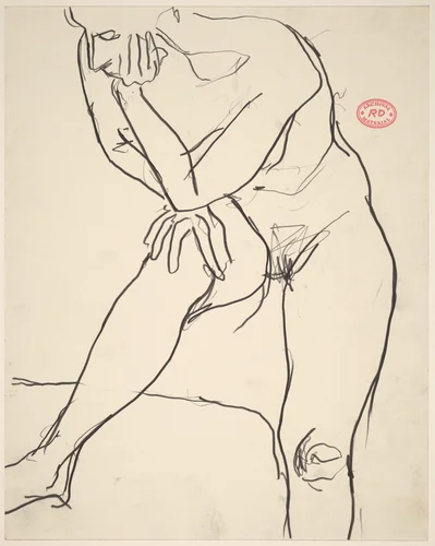 Untitled [standing nude resting her elbow on her knee] by Richard Diebenkorn, drawing, 1955-1967