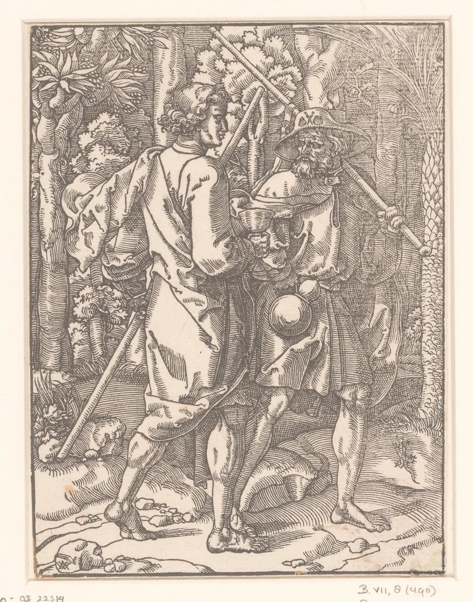 Johannes de Evangelist en apostel Jakobus de Meerdere by anonymous, print, 1529