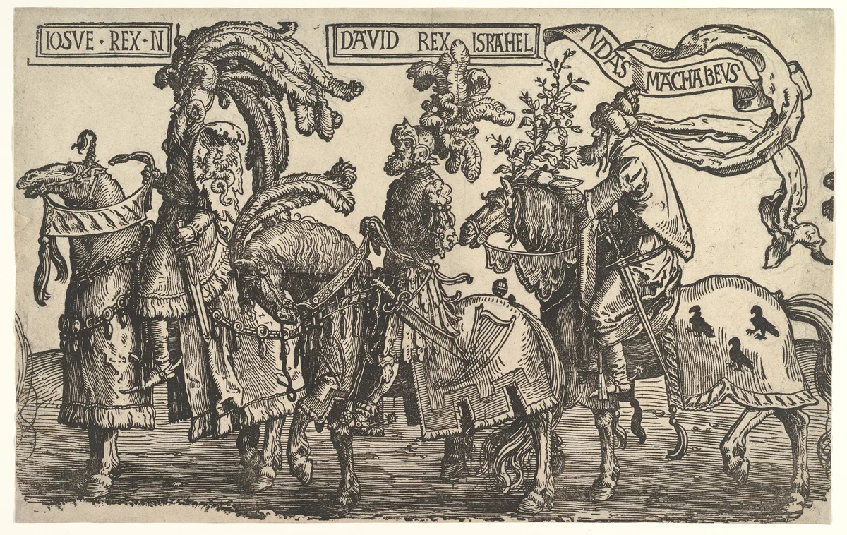 Joshua, David, and Judas Maccabee, from The Nine Heroes by Lucas van Leyden, print, 1515-1525