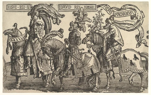 Joshua, David, and Judas Maccabee, from The Nine Heroes by Lucas van Leyden, print, 1515-1525
