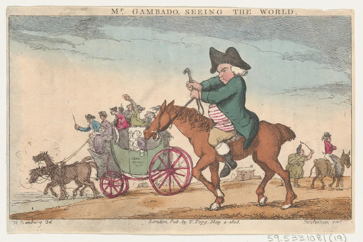 Mr. Gambado Seeing the World by Thomas Rowlandson, print, 1808