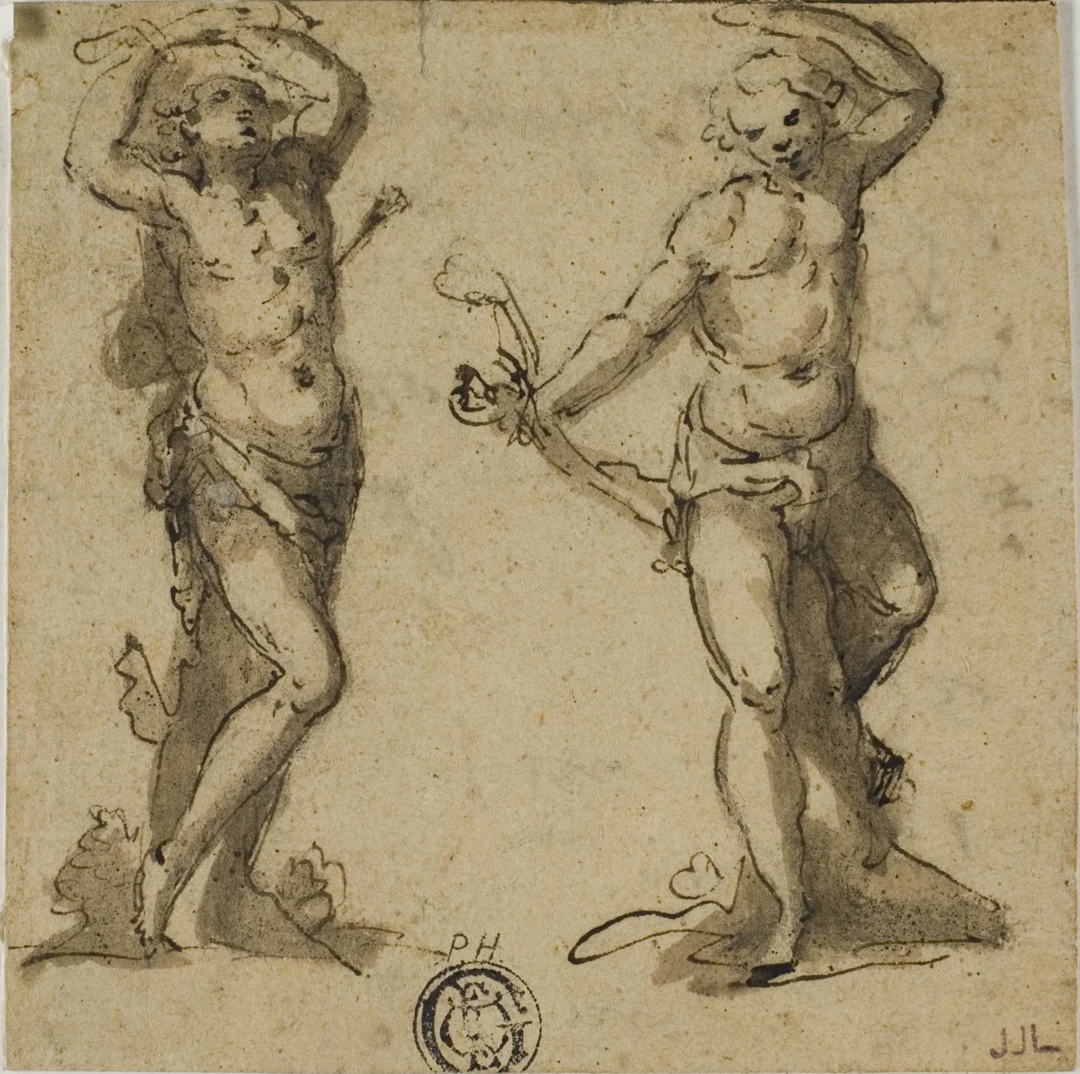 Two Sketches of Saint Sebastian by Giovanni Battista Trotti, drawing, 1575-1619