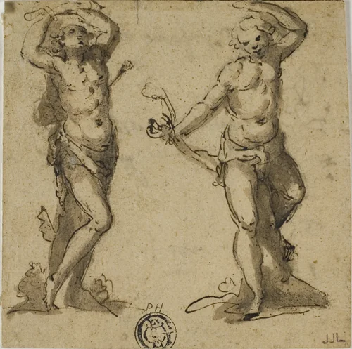 Two Sketches of Saint Sebastian by Giovanni Battista Trotti, drawing, 1575-1619