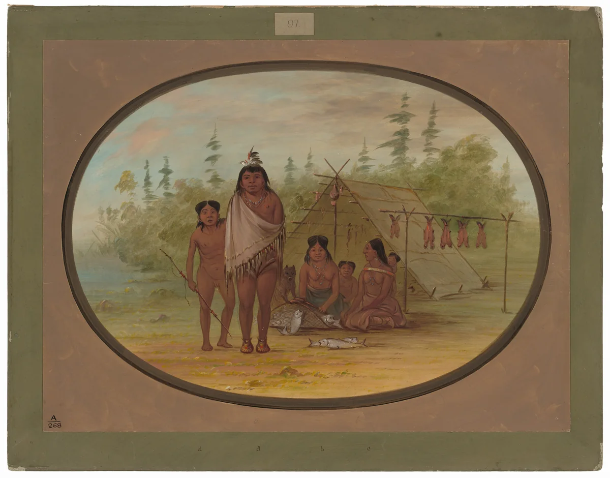A Flathead Chief with His Family by George Catlin, painting, 1855-1869
