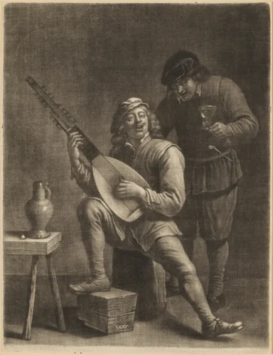 Lute-Player and a Standing Man by Wallerant Vaillant, print, 1635-1677