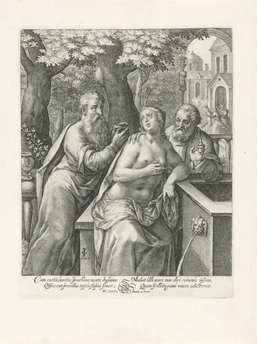 Susanna en de ouderlingen by Unknown, print, 1574-1637