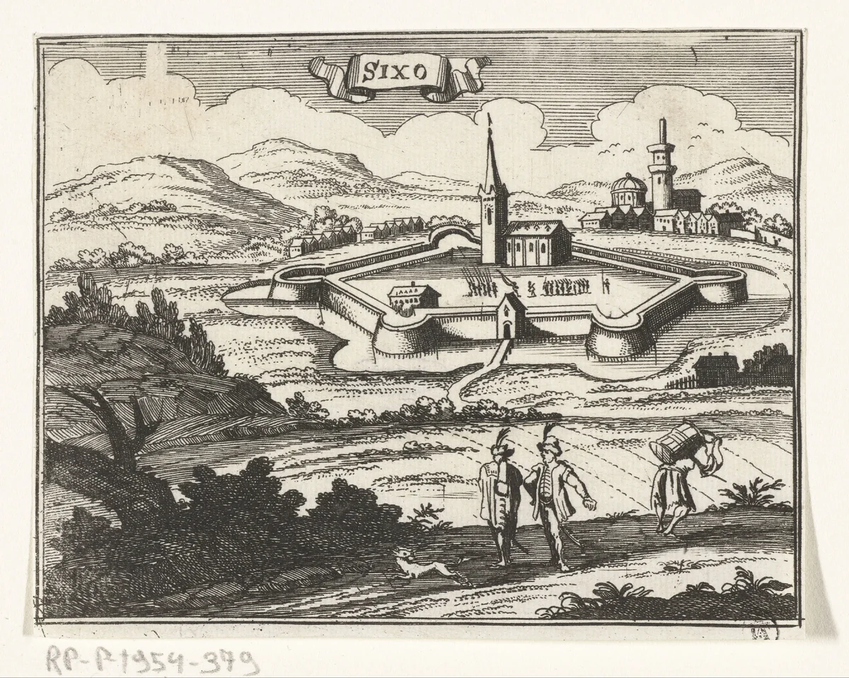Gezicht op Szikszó by Gaspar Bouttats, print, 1686