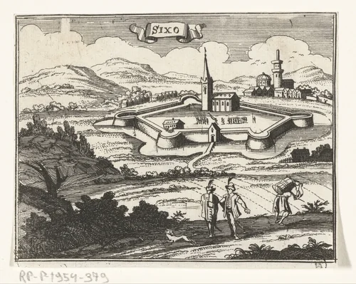 Gezicht op Szikszó by Gaspar Bouttats, print, 1686