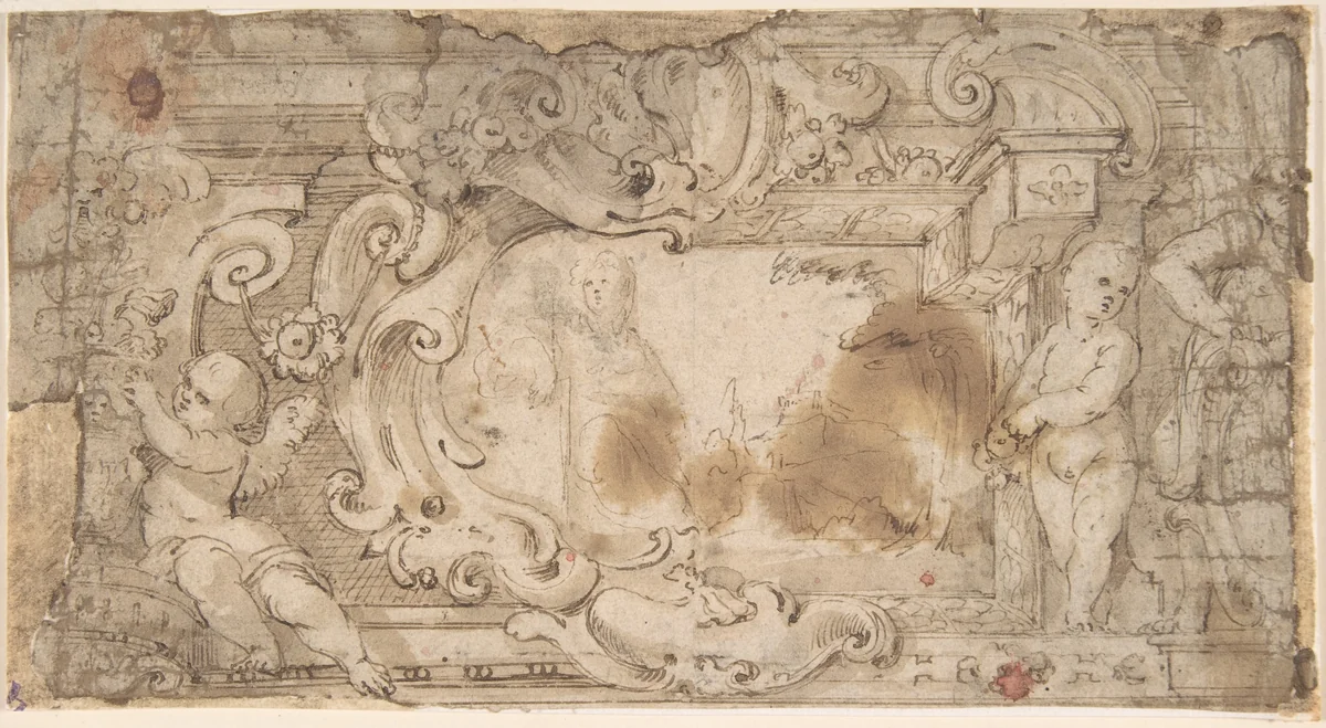 Design for a Cartouche with a Variant by anonymous, drawing, 1600-1699