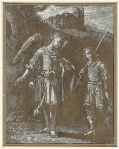 Tobias en de engel by Adam Elsheimer, drawing, 1588-1610