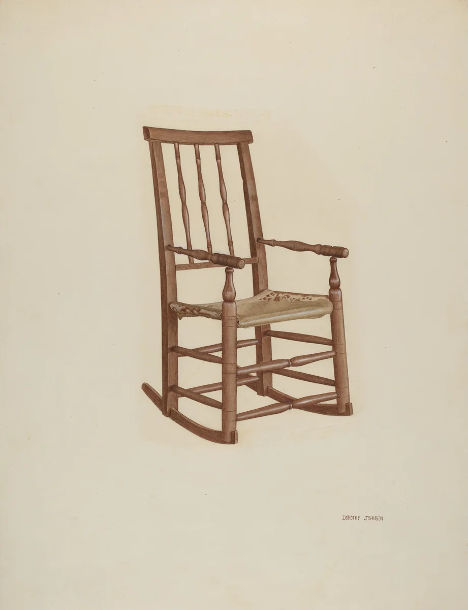 Raw Hide Bottom Rocker by Dorothy Johnson, index of american design, 1940