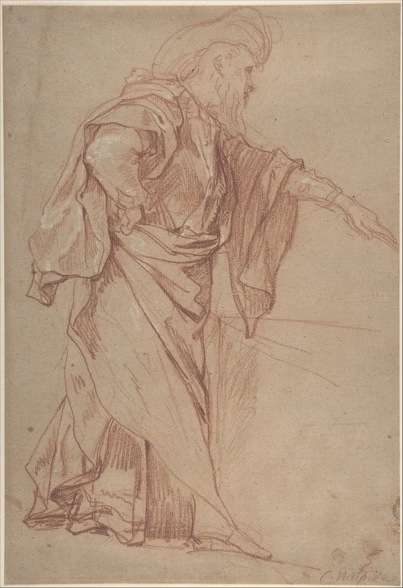 Standing Male Figure with Left Arm Extended by Charles Joseph Natoire, drawing, 1715-1777