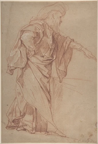 Standing Male Figure with Left Arm Extended by Charles Joseph Natoire, drawing, 1715-1777