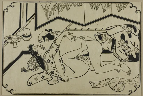A sheet from a shunga album by Hishikawa Moronobu (菱川師宣), print, 1625-1694