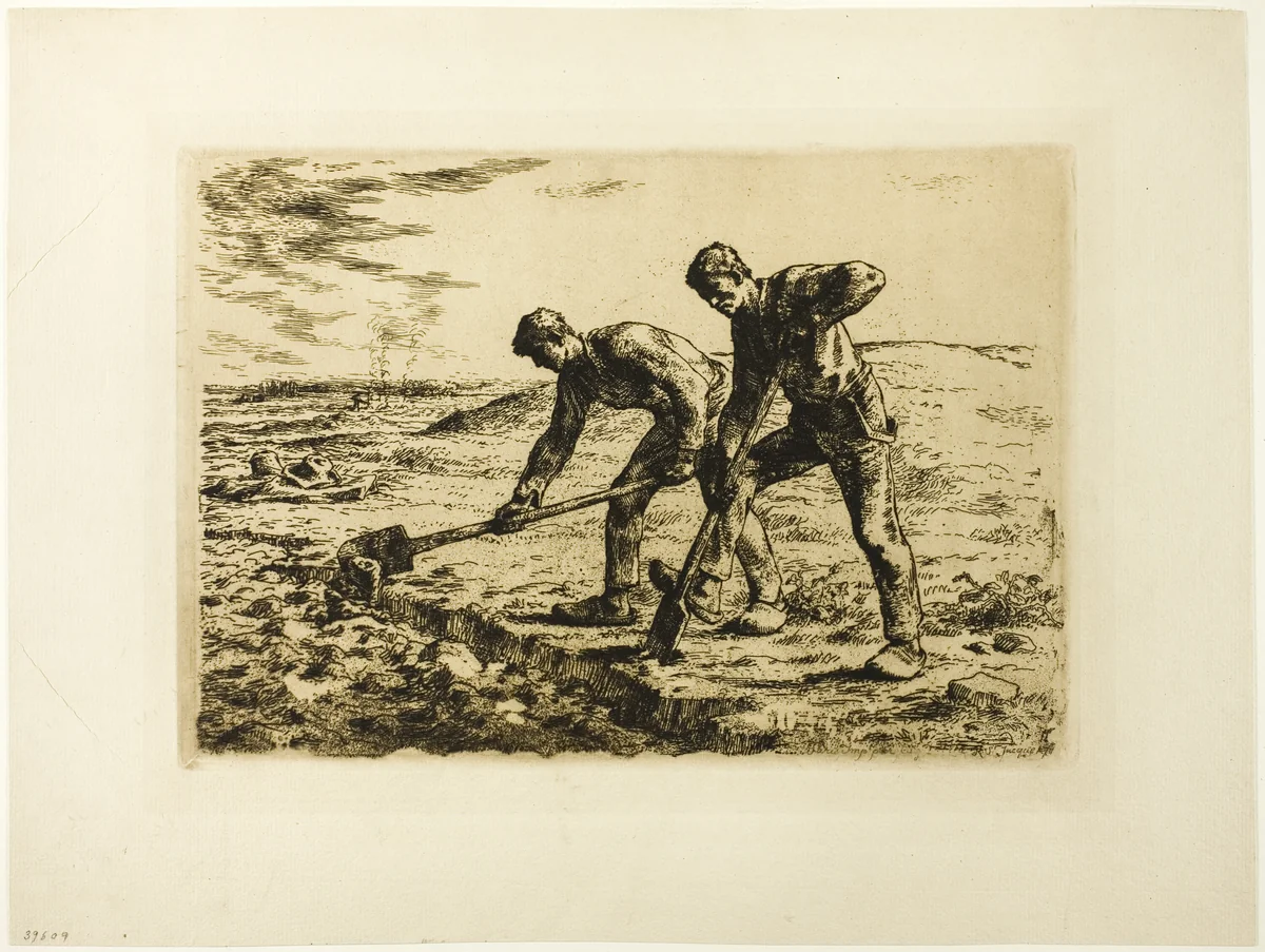 Two Men Digging by Jean-François Millet, print, 1855-1856