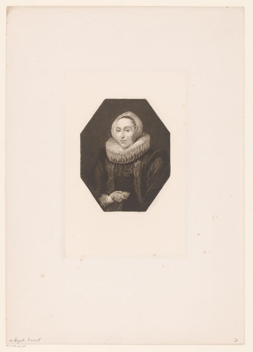 Portret van een onbekende vrouw met een roos by William Unger, print, 1847-1889