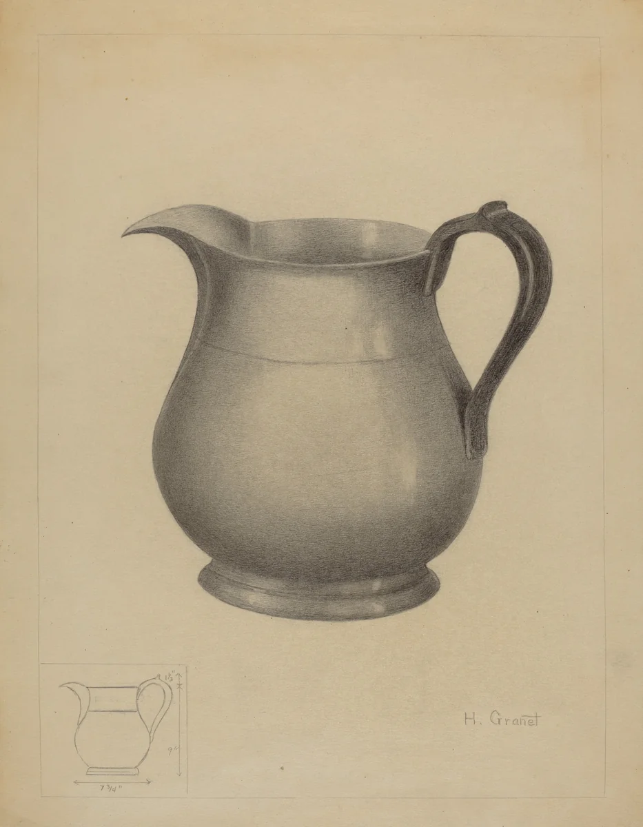 Pewter Pitcher by Henry Granet, index of american design, 1936