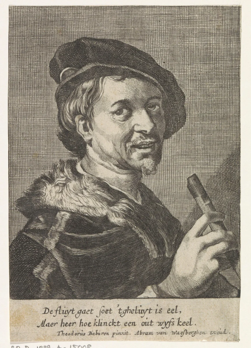 Fluitspeler by anonymous, print, 1625-1675