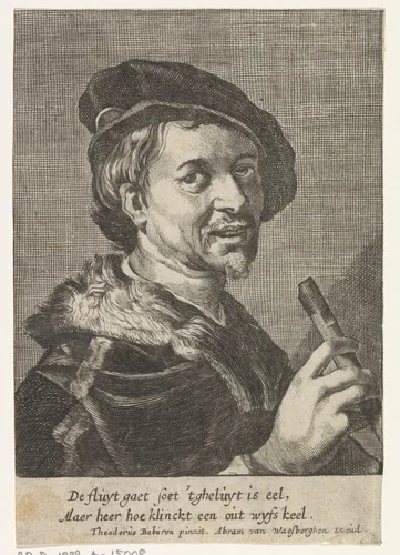 Fluitspeler by anonymous, print, 1625-1675