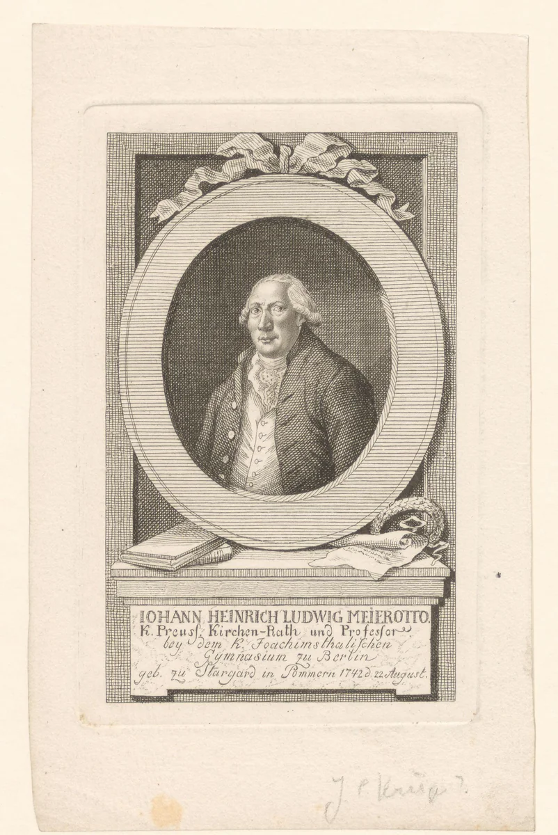 Portret van Johann Heinrich Ludwig Meierotto by Johann Conrad Krüger, print, 1743-1791