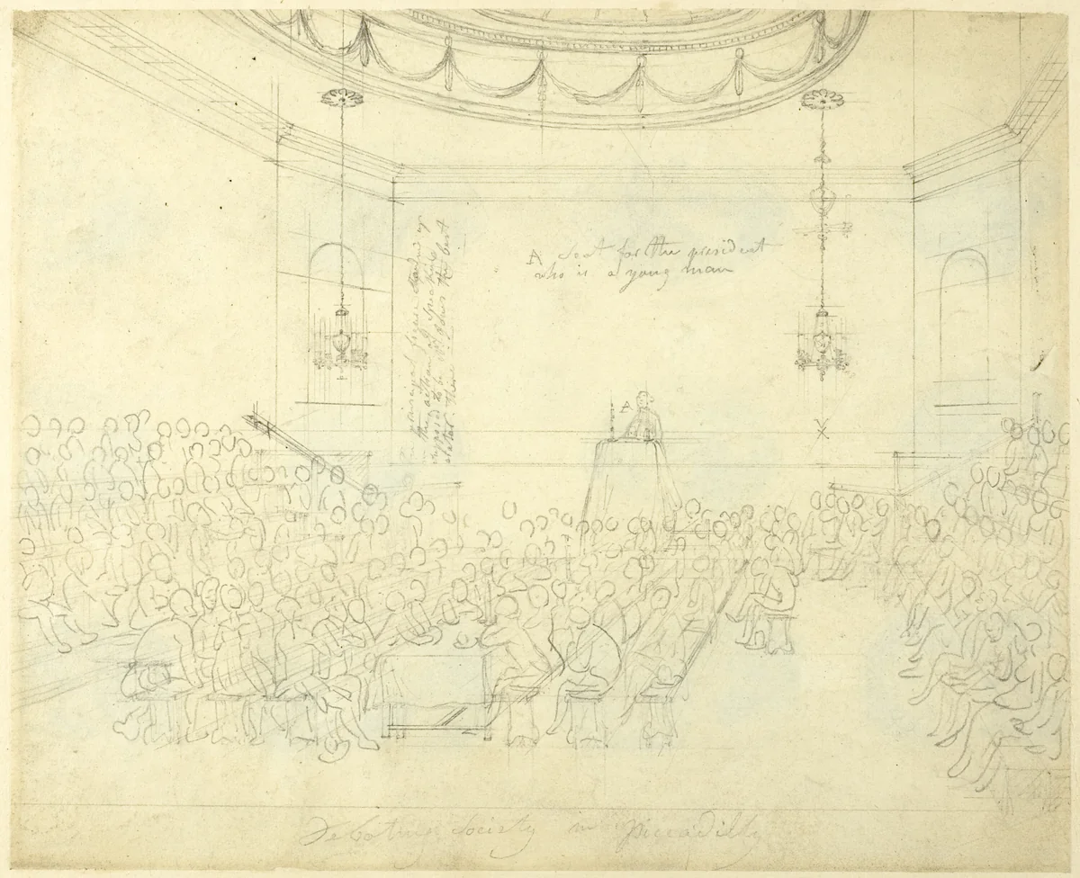 Study for Debating Society in Piccadilly, from Microcosm of London by Augustus Charles Pugin
Thomas Rowlandson, drawing, 1807-1808