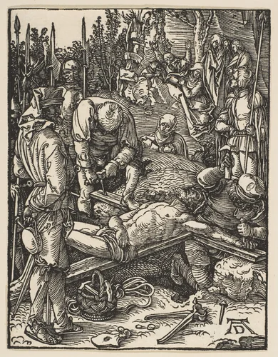 Christ Nailed to the Cross, from "The Small Passion" by Albrecht Dürer, print, 1509
