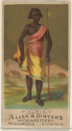 Nubia, from the Natives in Costume series (N16) for Allen & Ginter Cigarettes Brands by Allen & Ginter, print, 1886