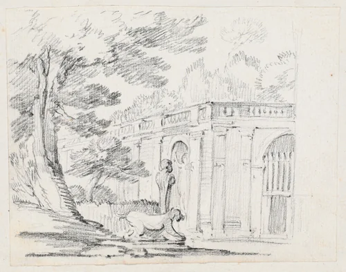 Loggia and Statuary in an Italian Garden by Joseph-Marie Vien, drawing, 1744-1750
