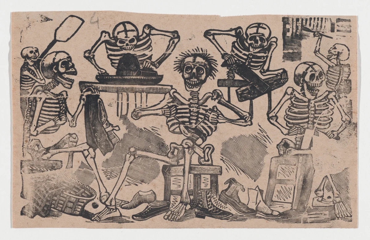 Artisan skeletons by José Guadalupe Posada, print, 1887-1897