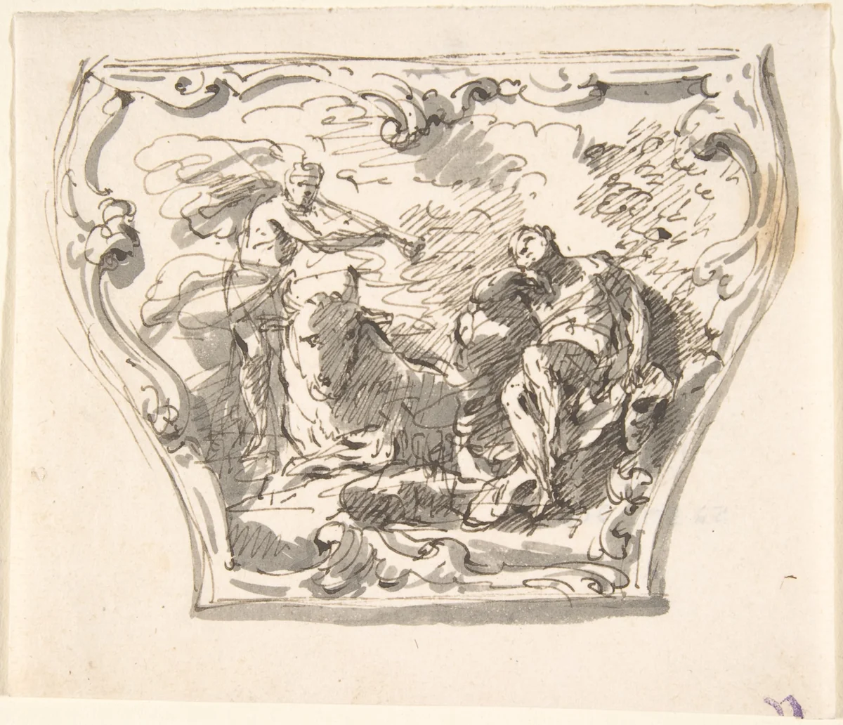 Design for a Decorated Panel of a Carriage by anonymous, drawing, 1700-1800