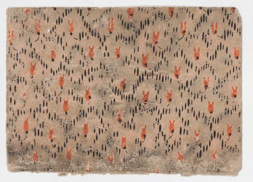 Sheet with pattern of red and black dashes by anonymous, print, 1800-1900