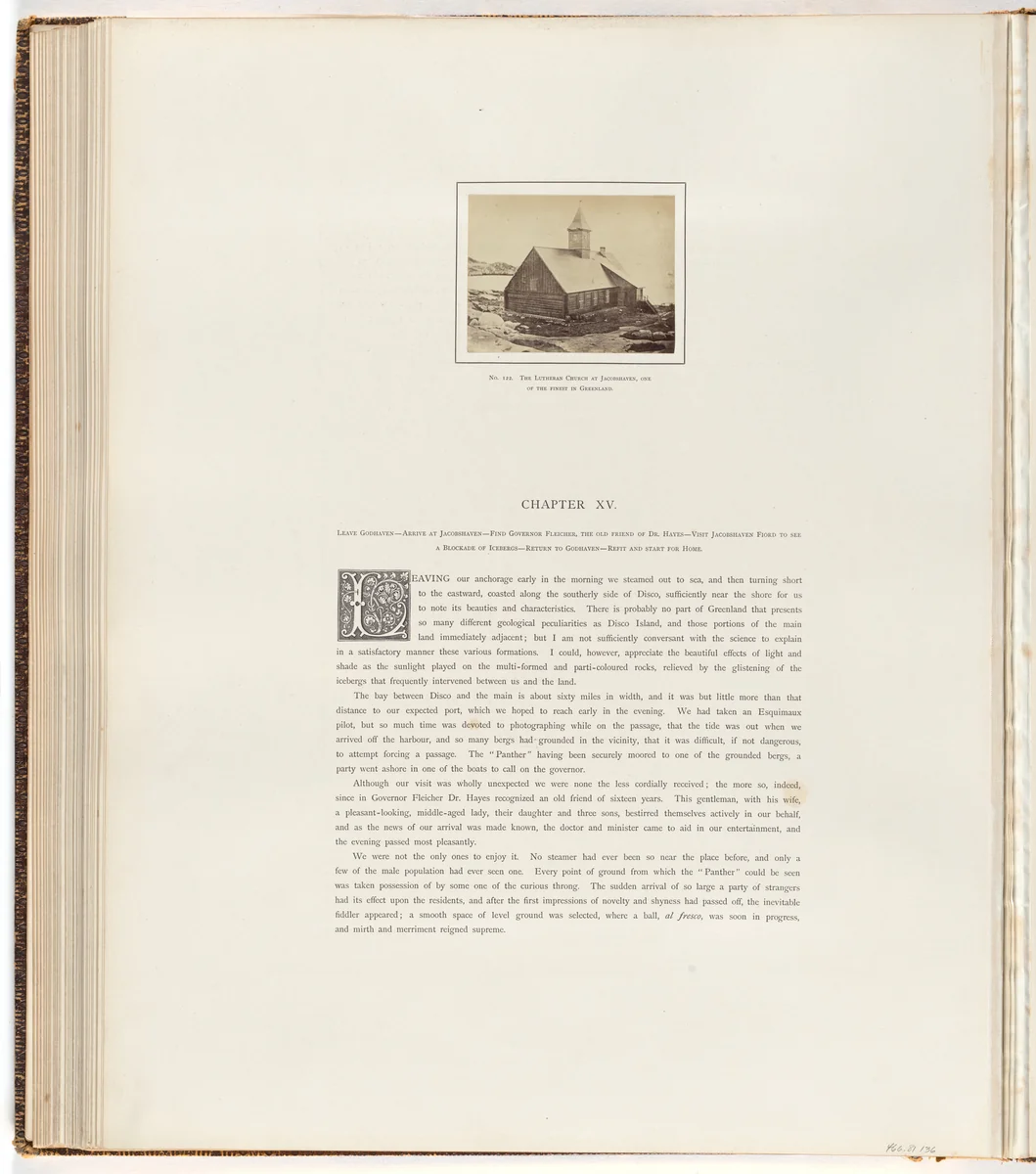 "The Lutheran Church at Jacobshaven, one of the finest in Greenland." by George P. Critcherson, John L. Dunmore, William Bradford, photograph, 1869