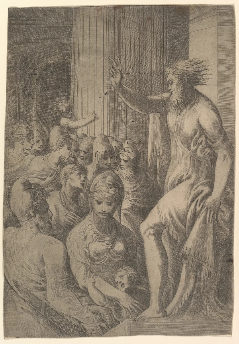 Saint Paul preaching in Athens by Andrea Schiavone, print, 1543-1553