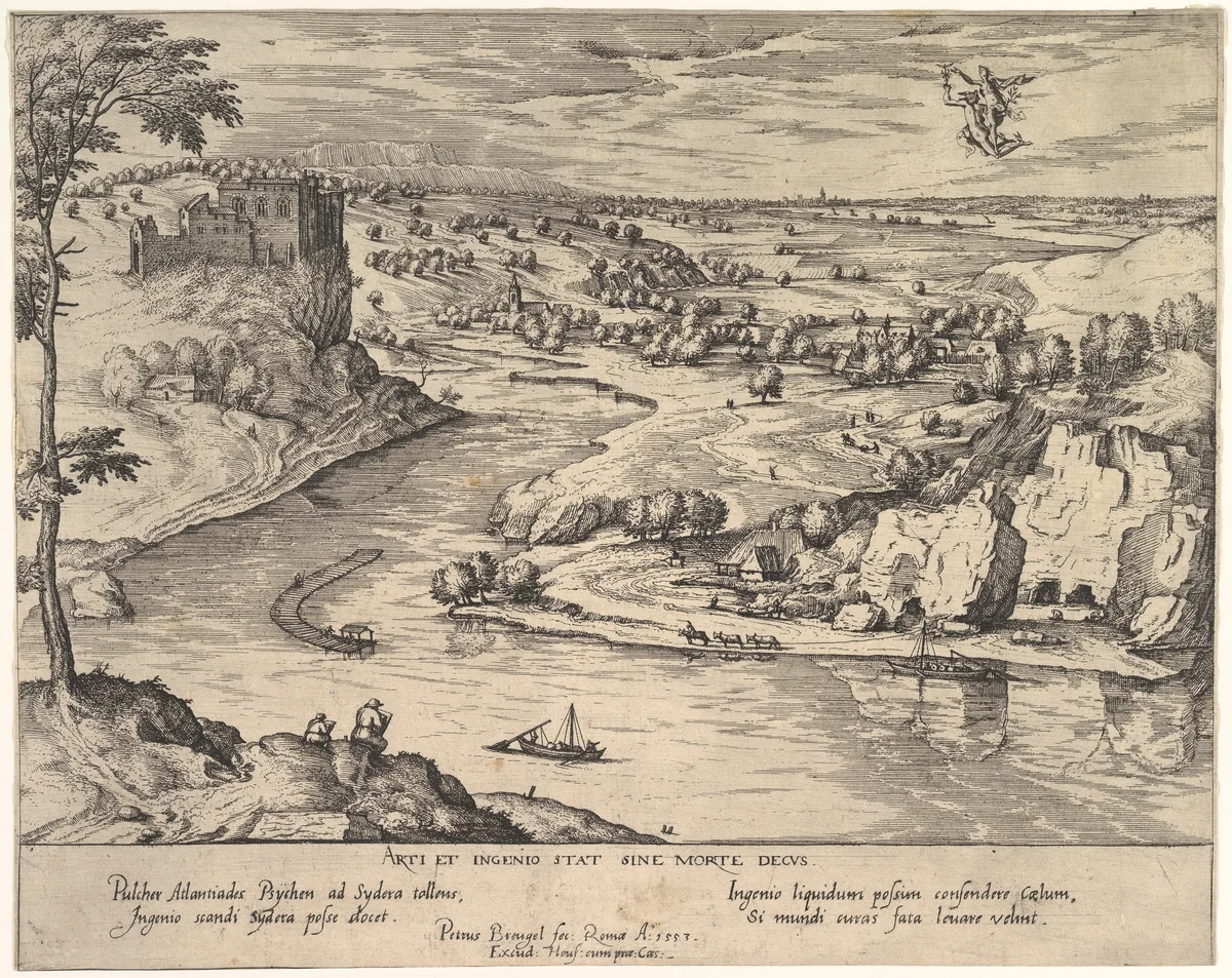 River Landscape with Mercury Abducting Psyche by Simon Novellanus, print, 1590-1600